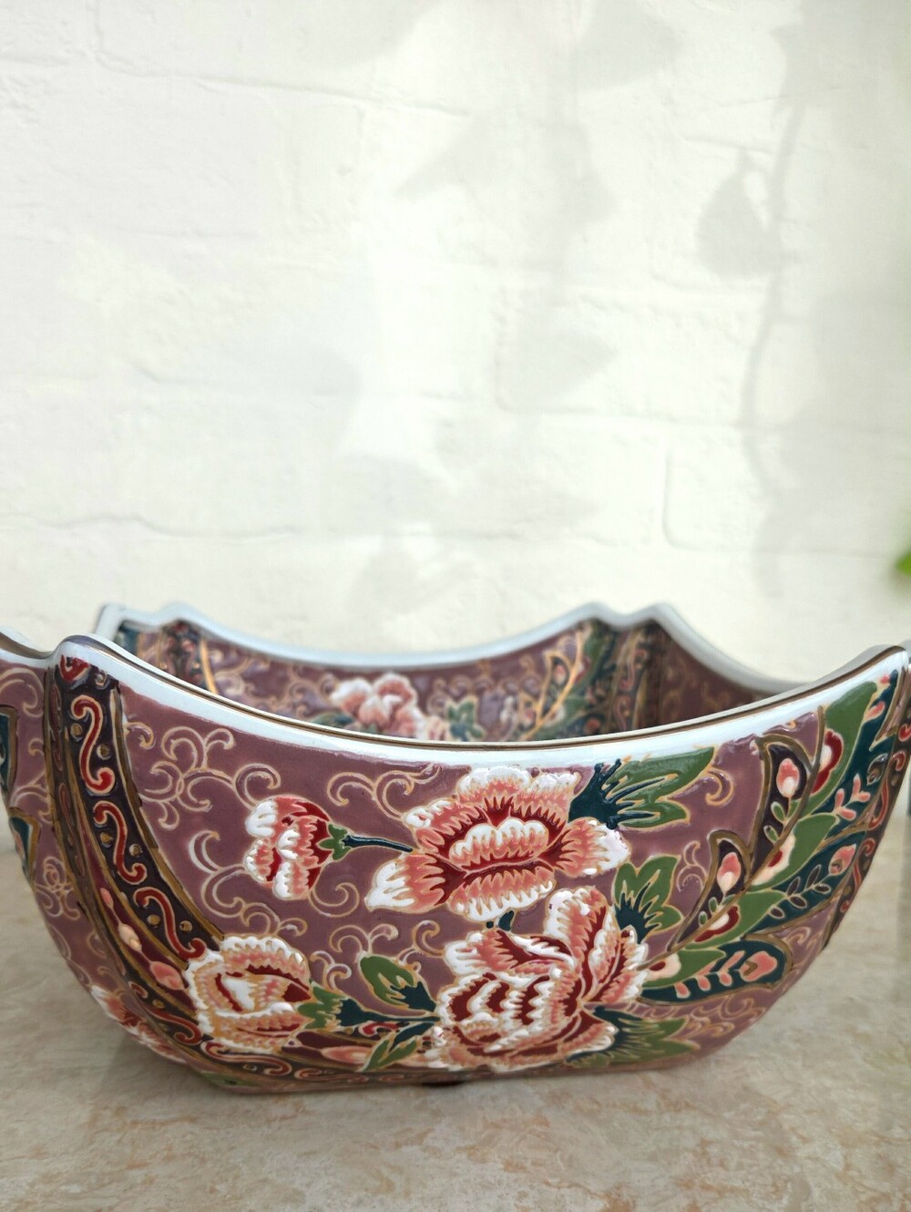 Vintage Floral Porcelain Chinese Famille Rose Square Bowl